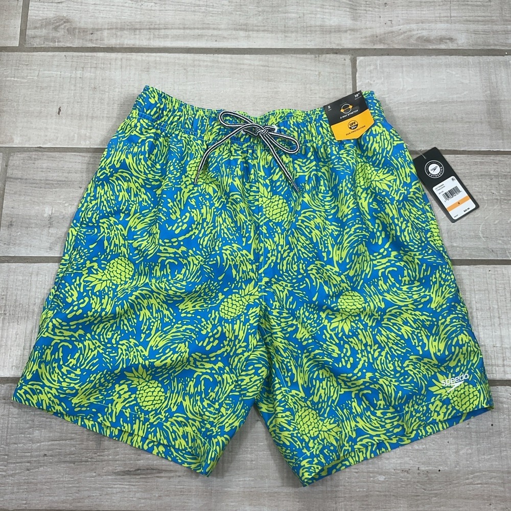 SPEEDO Men's UPF 50+ Tech Volley‎ Swim Trunks w/ Comfort Liner Small Pineapple